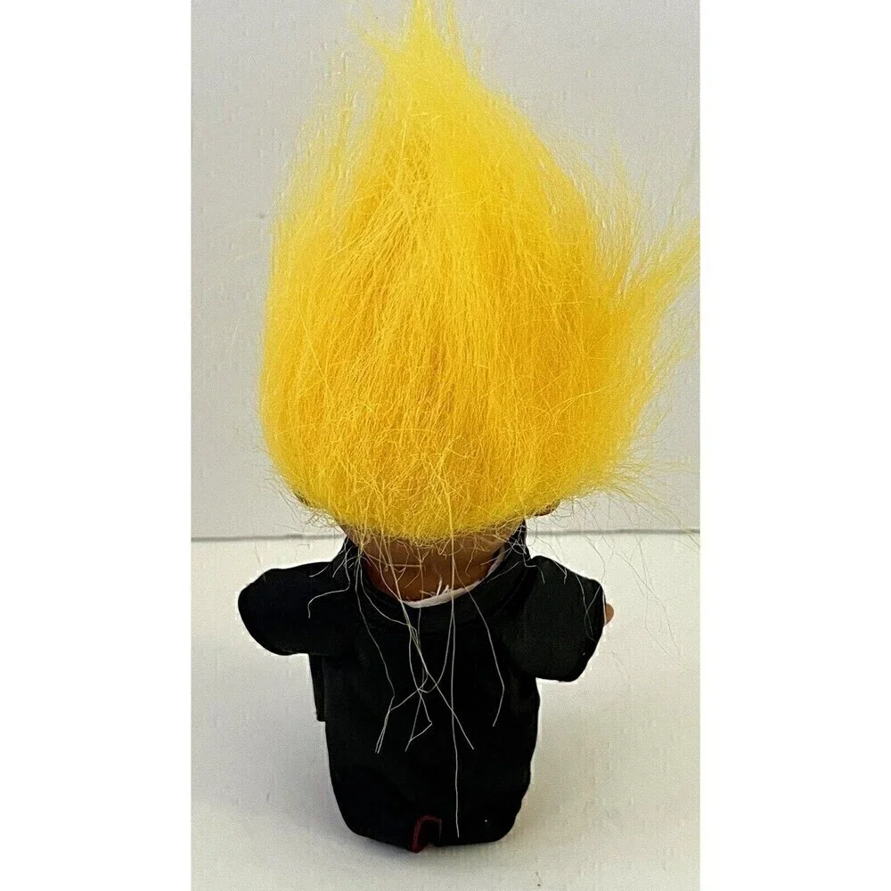 Vintage Russ Troll Doll Groom Yellow Hair Glass Brown Eyes Black Tuxedo Burdundy